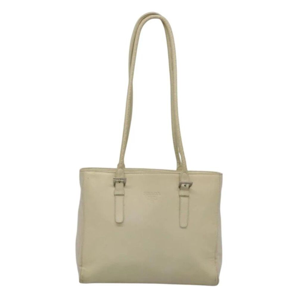 Prada Vintage Nylon And Leather White Leather Shoulder Bag Bag